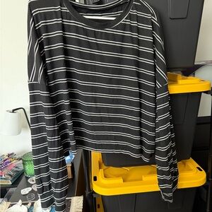 Black and White Striped long sleeved crop